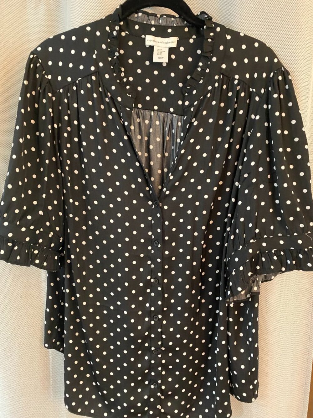 New Never Wore Lost Weight Too Big Black & White Dotted Button Down Top 2X